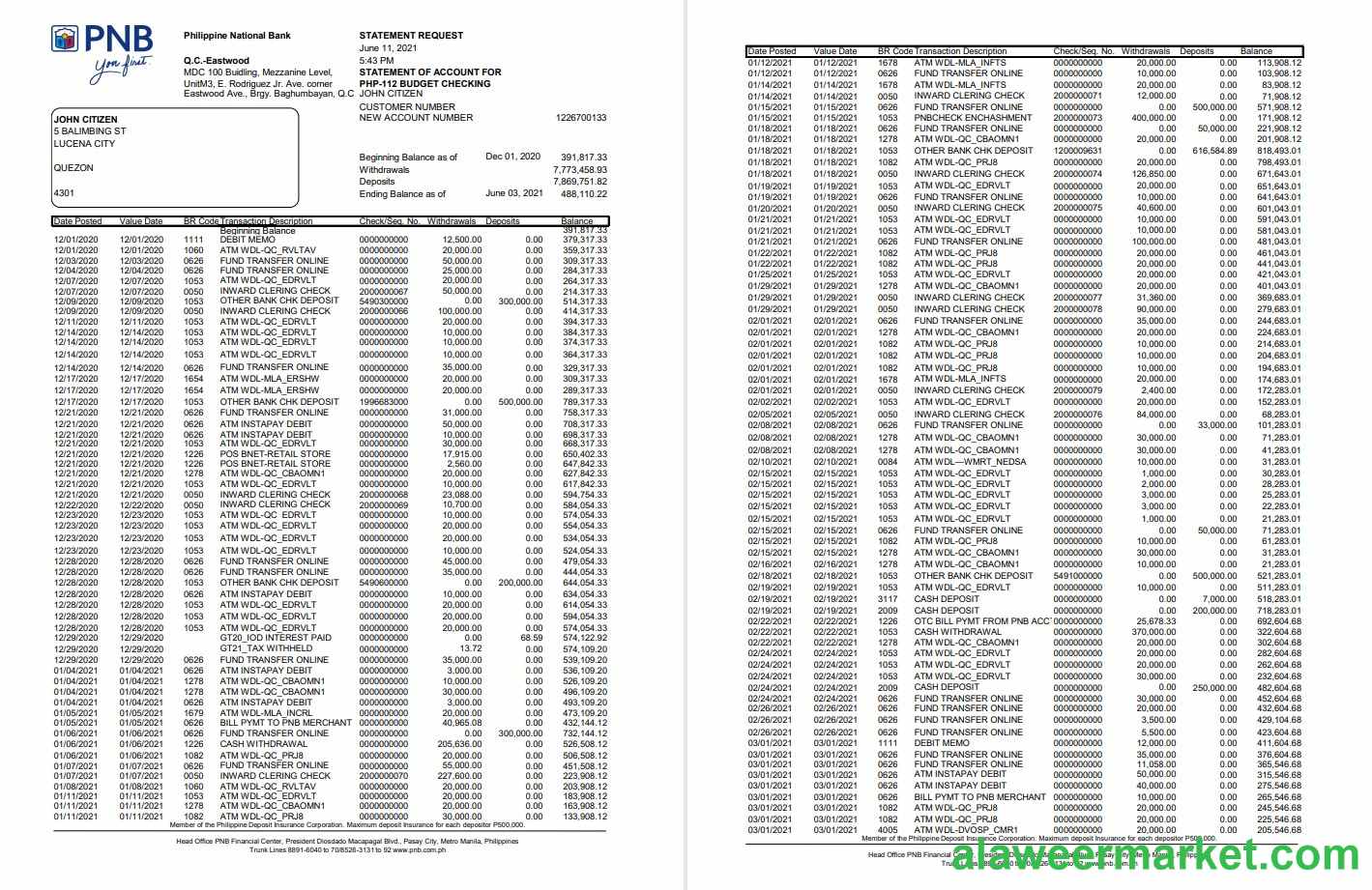 Philippines PNB 4 pages excel